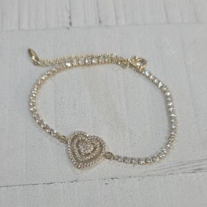 14k Gold Plated Heart Crystal Tennis Bracelet - Women's Jewelry